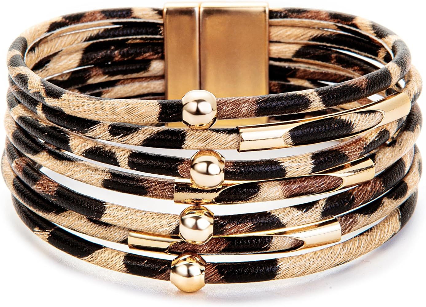 Fesciory Leopard Bracelet for Women, Boho Leather Wrap Multi-Layer Pearl Crystal Bracelet Bangle ... | Amazon (US)