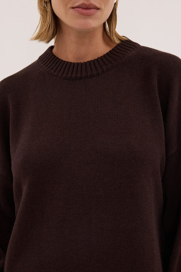 MILA CHOCOLATE CREW NECK KNIT JUMPER | DISSH