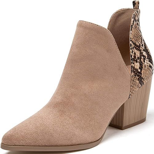 katliu Women's Ankle Boots Heeled Cutout Pointed Toe Booties Chunky Heels Short Boots | Amazon (US)
