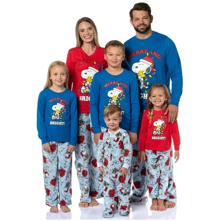 Peanuts Christmas Pajamas Woman s Snoopy Woodstock Merry & Bright Holiday AOP Fleece Pajama Pant 2-Piece Pajama Set | Walmart (US)