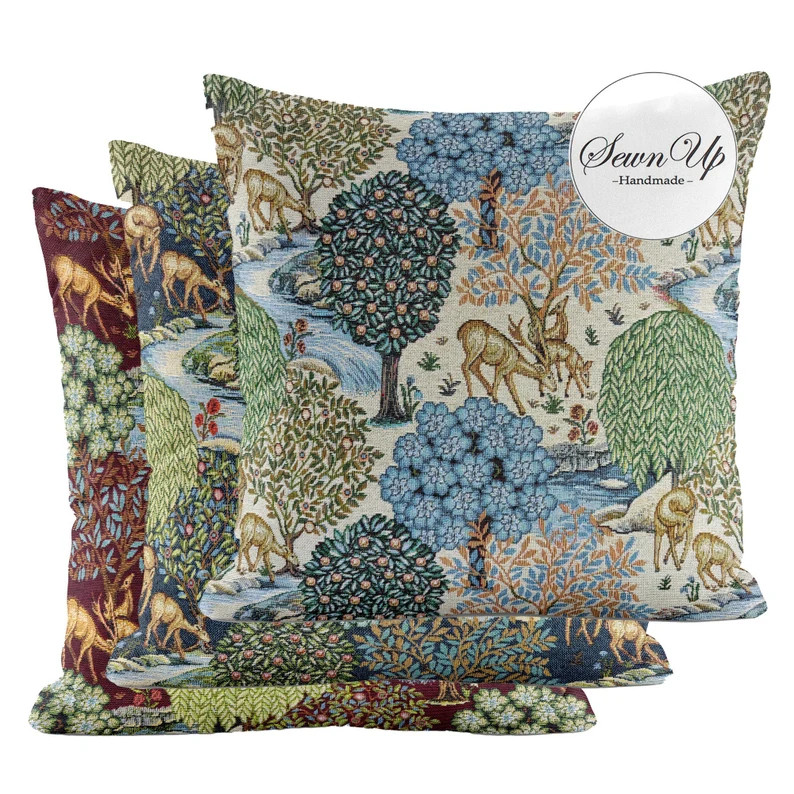 Cushion Cover 28 Sizes William Morris the Brook Tapestry Cotton Handmade Forest Animals Deer Vict... | Etsy (US)