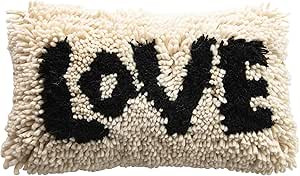 Creative Co-Op Woven Wool Shag Lumbar Love, Black & Cream Color Pillow | Amazon (US)