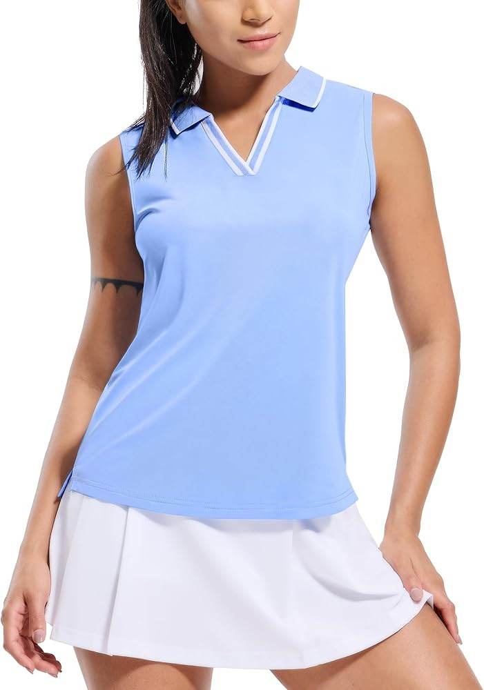MIER Women's Sleeveless Golf Polo Shirts Dry Fit Collared Tank Tops V Neck Ribbed Athletic Tennis... | Amazon (US)