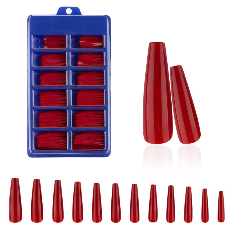 AddFavor XXXL Extra Long Press on Nails Coffin Glossy Red Fake Nails Full Cover Acrylic False Nai... | Amazon (US)