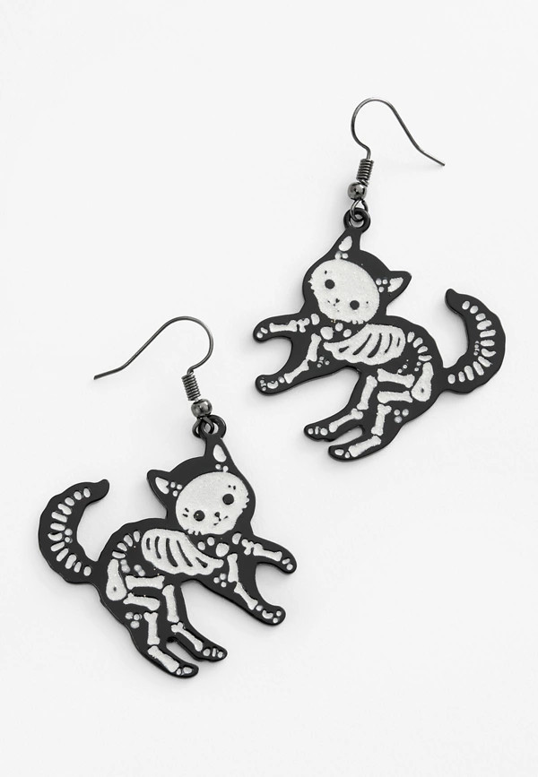 Skeleton Cat Drop Earrings | Maurices