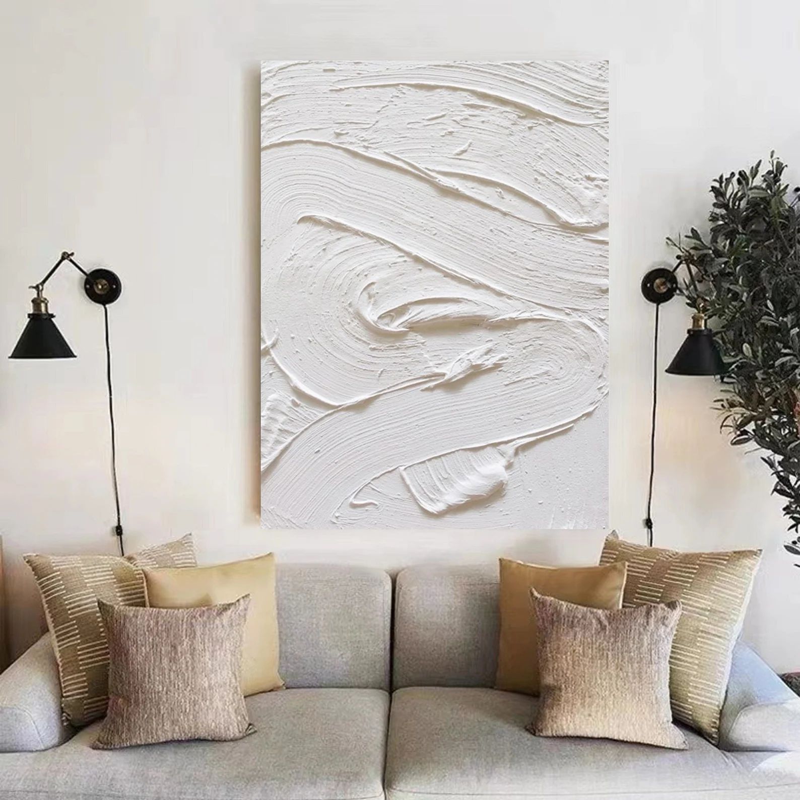 White Textured Wall Art White Waves Abstract Painting White - Etsy | Etsy (US)