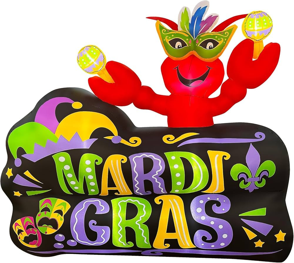 SEASONBLOW 6 FT Mardi Gras Inflatable Lobster with Carnival Mask Sign Decorations for Yard Garden... | Amazon (US)