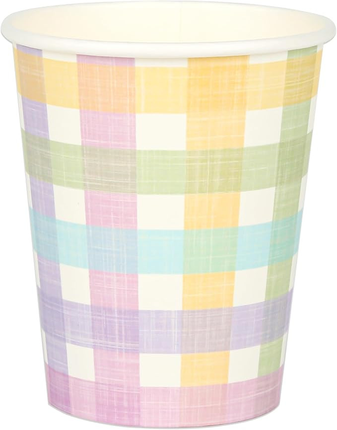 AllReal 100Pcs Pastel Gingham Paper Cups Spring Easter Plaid Party Cup 9oz Checkered Disposable P... | Amazon (US)