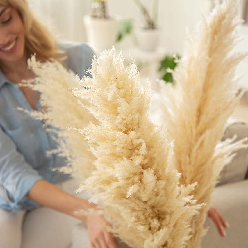 ZIFTY 7-Pcs 38"/3.1FT Artificial Pampas Grass Large Tall Fluffy Faux Bulrush Reed Grass for Vase Fil | Amazon (US)