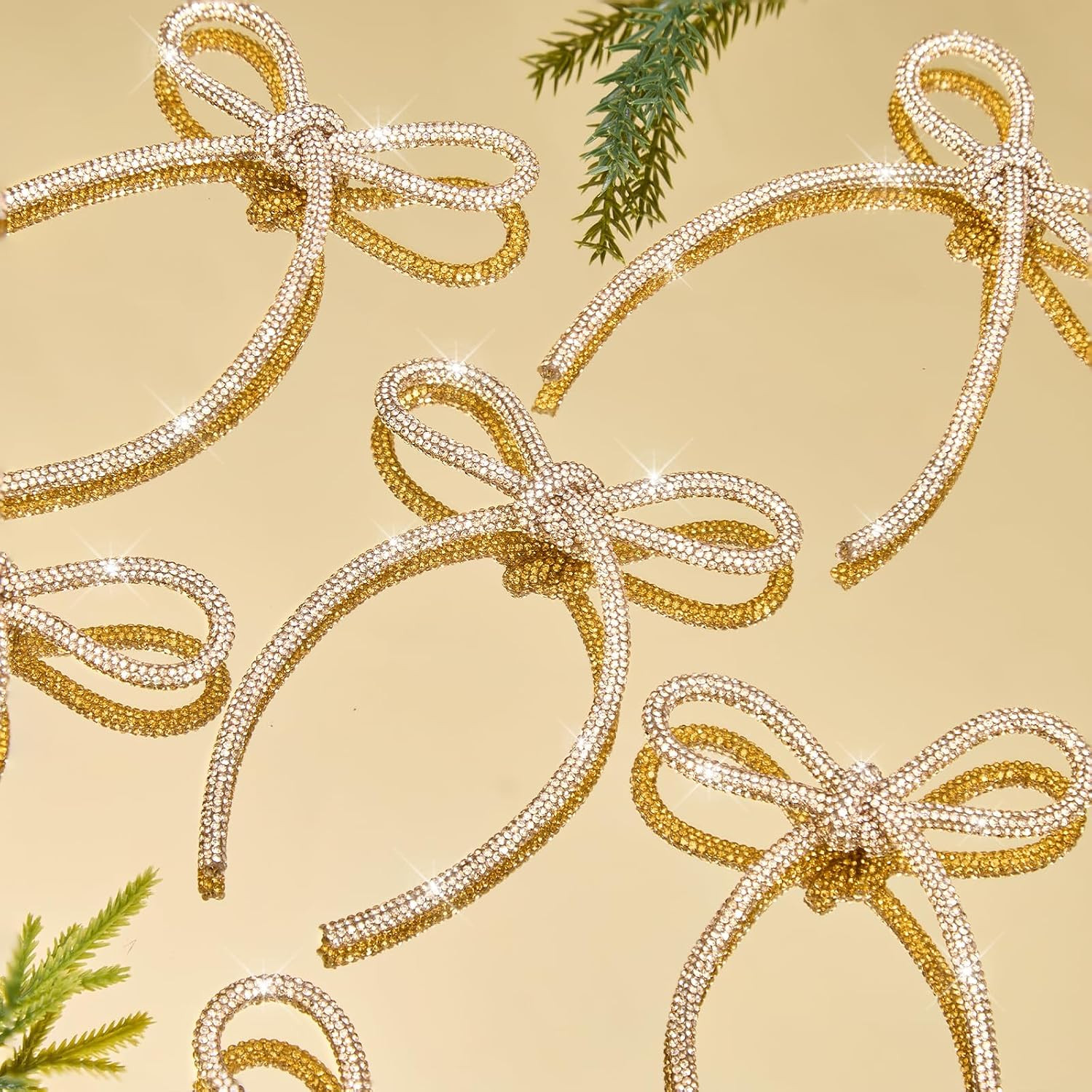 12 Pcs 4.3" x 6" 2026 Christmas Bows for Tree Decor, Champagne Gold Sparkly Glitter Rhinestone Bow Ornaments with Twist Tie for Xmas Decoration, Wreath, Garland, Gift Wrapping | Amazon (US)