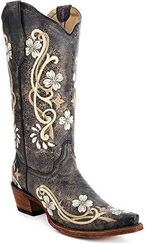 Corral Circle G Women's Multi-Colored Embroidered Genuine Brown Leather Cowgirl Boots | Amazon (US)