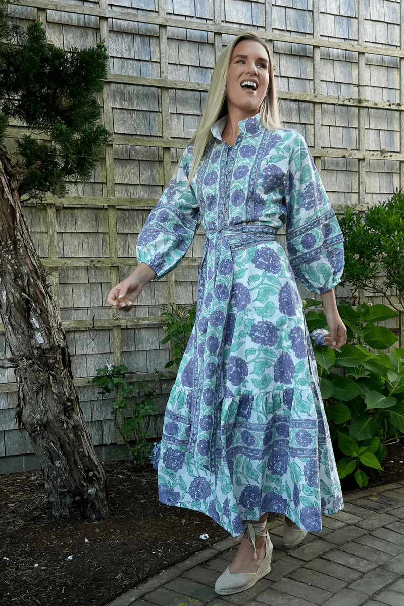 FINAL SALE Sue Sartor Flounce™️ Maxi | Nikko Blue Hydrangea Print | SUE SARTOR