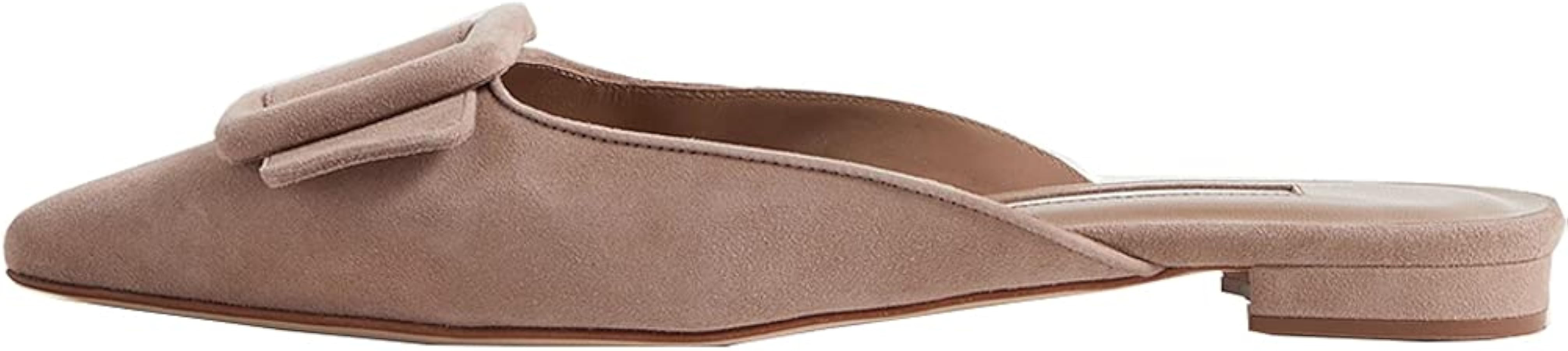Divanne Mules for Women, Buckle Flat Mules Pointed Toe Backless Mule Slides Suede Slip On Loafers | Amazon (US)