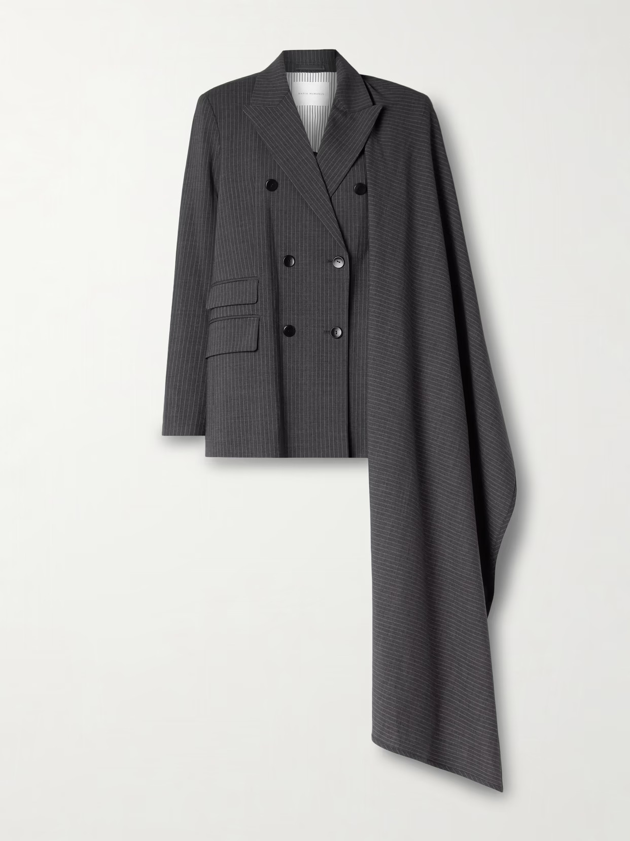 Maria McManus - Double-breasted Draped Pinstriped Wool-blend Blazer - Gray | NET-A-PORTER (US)