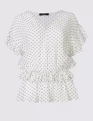 Spotted Dobby Round Neck Short Sleeve Blouse | Marks & Spencer (UK)