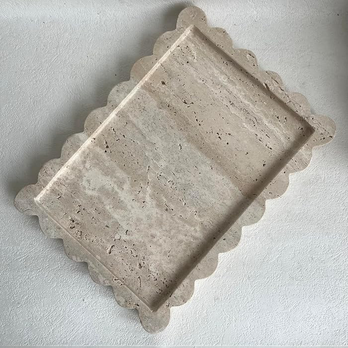 Natural Scalloped Marble Tray, 10.7"x7.87", Rectangle for Bathroom & Kitchen, Decorative for Dres... | Amazon (US)