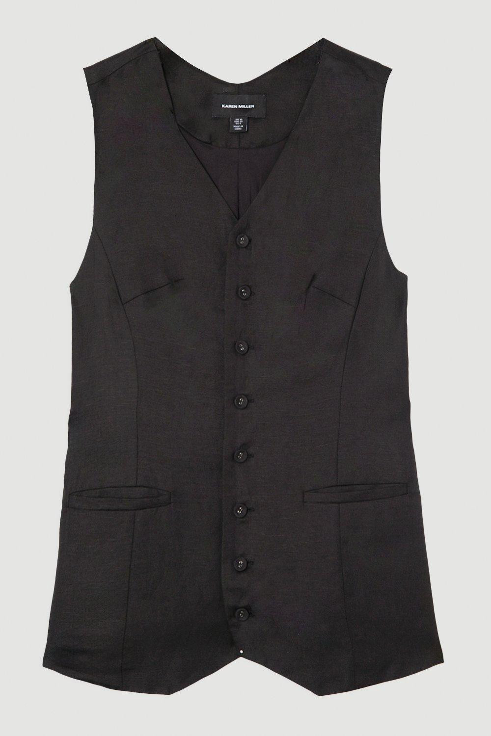 Viscose Linen Woven Longline Waistcoat | Karen Millen UK + IE + DE + NL
