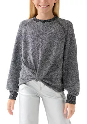 Crown & Ivy Girls 7-16 Twist Front Sweater, Black, XL | Belk