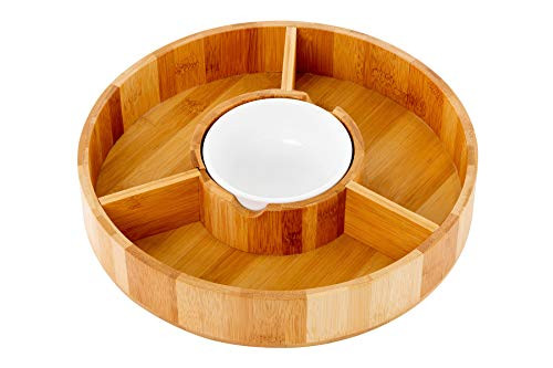 Chip and Dip Serving Bowl – Wooden Appetizer Platter Set with Dip Cup for Salsa, Guacamole, Nacho, Vegetables, Taco Chip, Snacks and More – 12 Inch Diameter | Amazon (US)