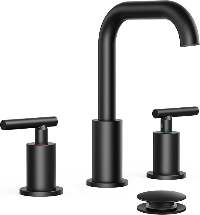 FORIOUS Matte Black Bathroom Faucet 3 Hole Widespread, 8 Inch Bathroom Sink Faucets Two-Handle wi... | Amazon (US)