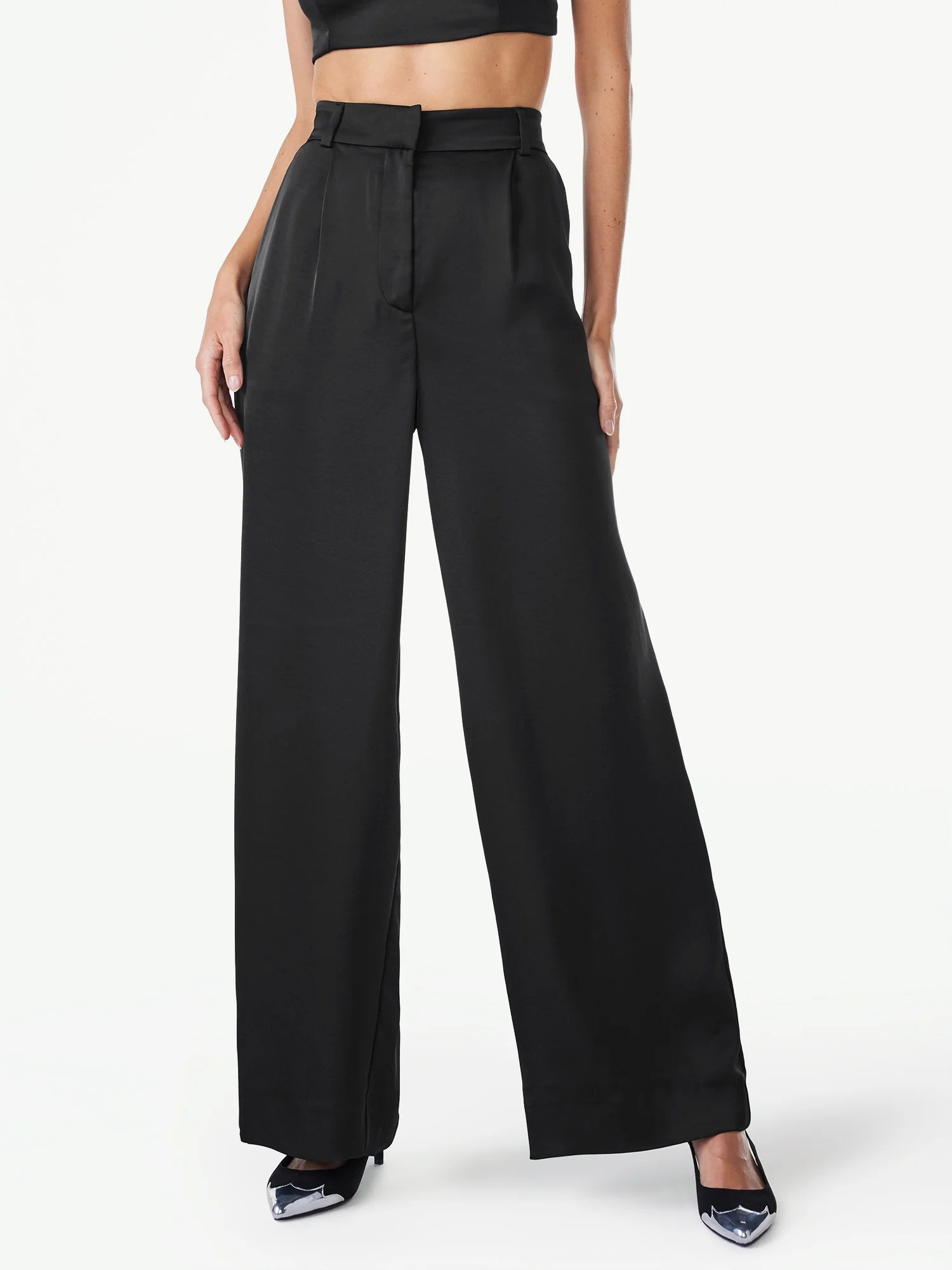 Scoop Women’s Wide Leg Satin Pants, 27.5’’ Inseam, Sizes XS-XXL | Walmart (US)