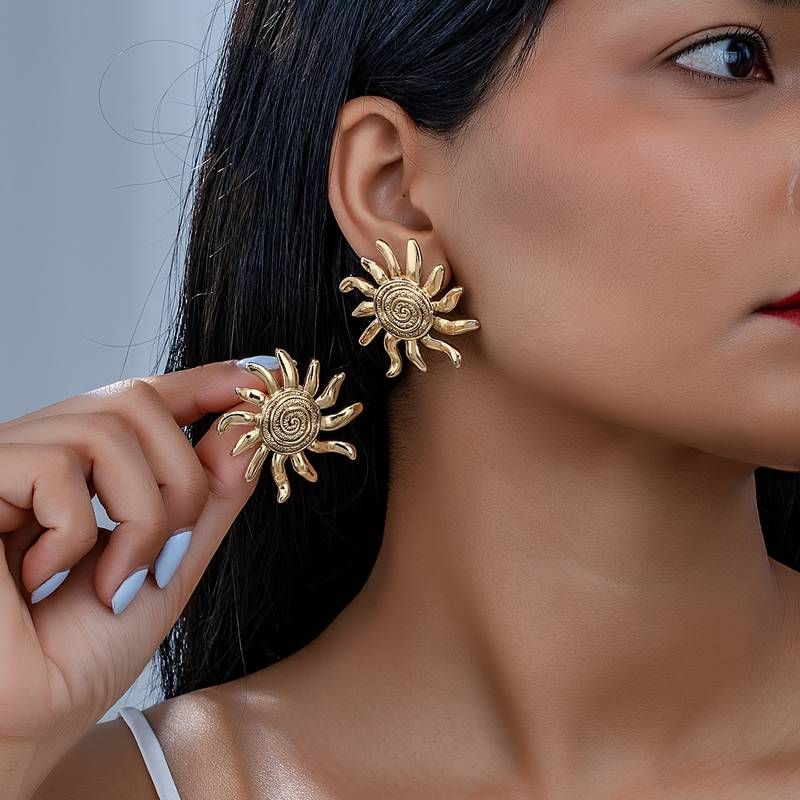 Unique Sunflower Shaped Stud Earrings Zinc Alloy Jewelry Vintage Bohemian Style For Women Summer ... | Temu Affiliate Program