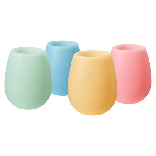 Silicone Wine Glasses – Set of 4 Pastel Colors, 12 oz – Break-Resistant, Flexible & Shatterproof Cups for Wine, Cocktails, or Outdoor Use – Reusable Stemless Glassware | Amazon (US)