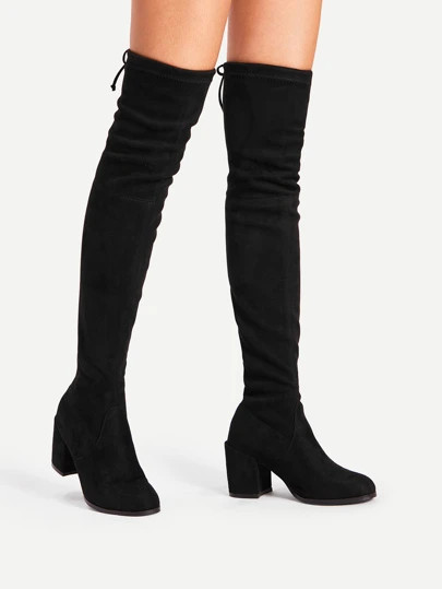 Tie Back Over Knee Block Heeled Boots | SHEIN