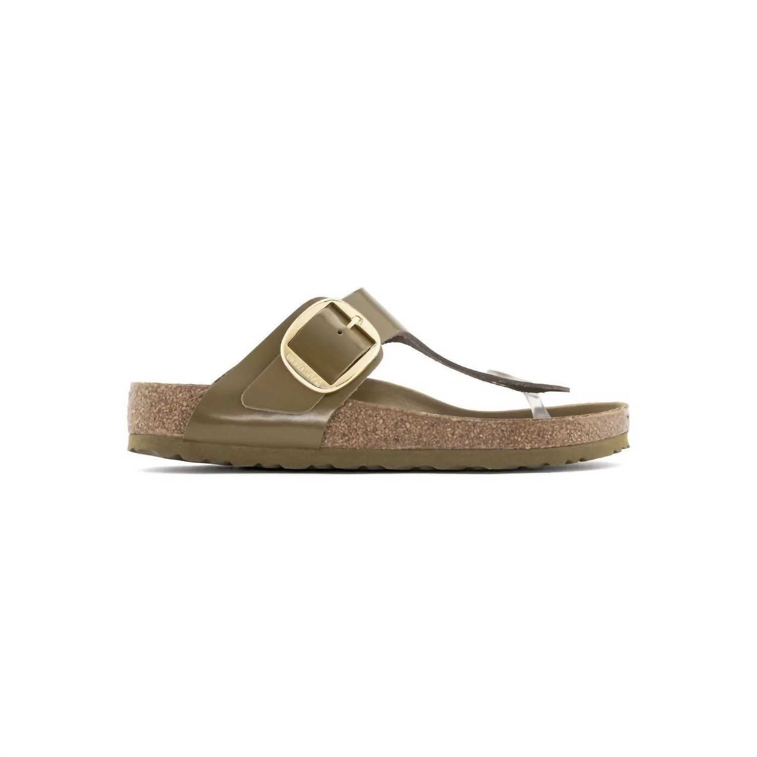 Gizeh Big Buckle High Shine Sandal In Mud Green | Shop Simon