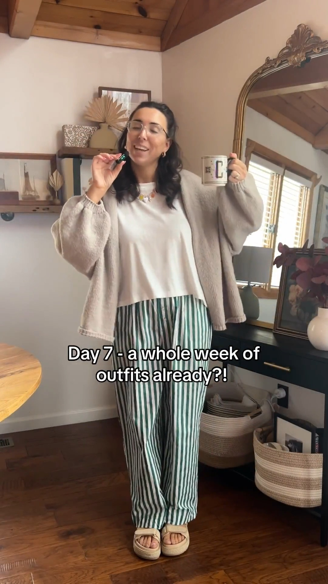 It’s giving grandmother + teacher + fun aunt all in one 🤪🩷❄️ Perfect for the colder Spring days!

Amazon comfy button up oversized sweater + white oversized flowy tee + green striped boxer pants from Target + charm necklace for pops of color

#LTKFindsUnder50 #LTKMidsize #LTKStyleTip