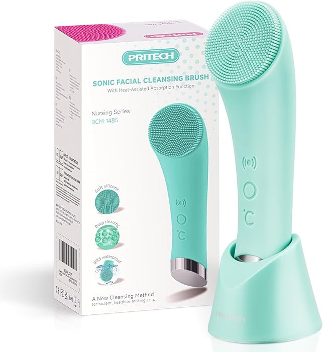 PRITECH Silicone Face Scrubber, Rechargeable Facial Cleansing Brush with Heat Massage End, Vibrat... | Amazon (US)