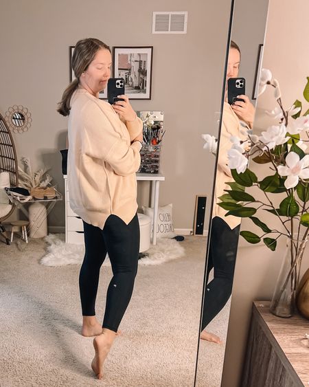 Apricot color big name similar looking sweater. Ordered it in a bunch of colors and this one was one of my faves! Runs TTS, wearing large and normally wear L/XL. Perfect to pair with leggings and clean white tennis shoes. Love how they look with my white tennies!

#LTKworkwear #LTKSeasonal #LTKunder50