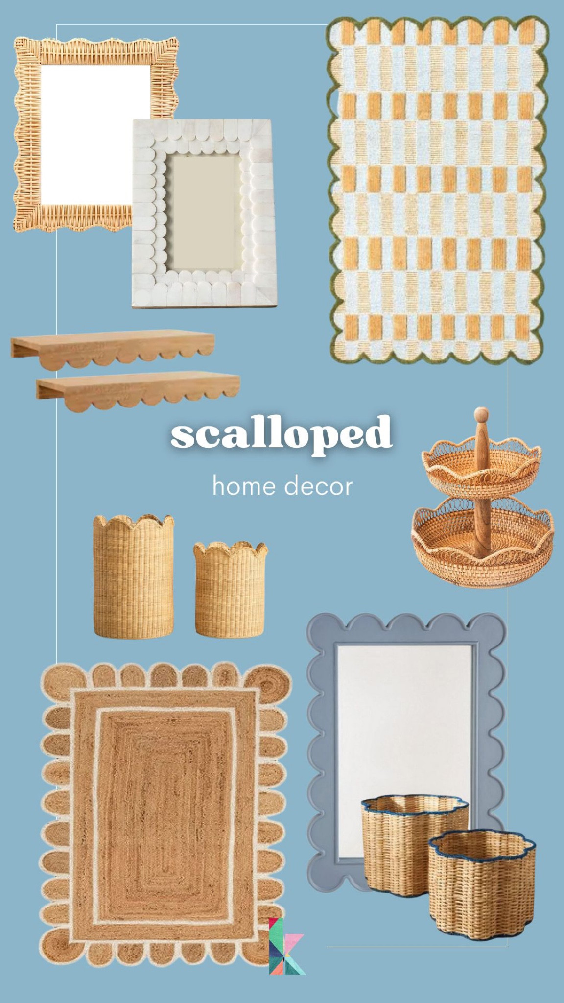 I have a weakness for scalloped home decor 😬 scalloped rug, scalloped baskets, scalloped shelves, scalloped frames, scalloped mirror, scalloped home decor 

#LTKunder50 #LTKhome #LTKFind