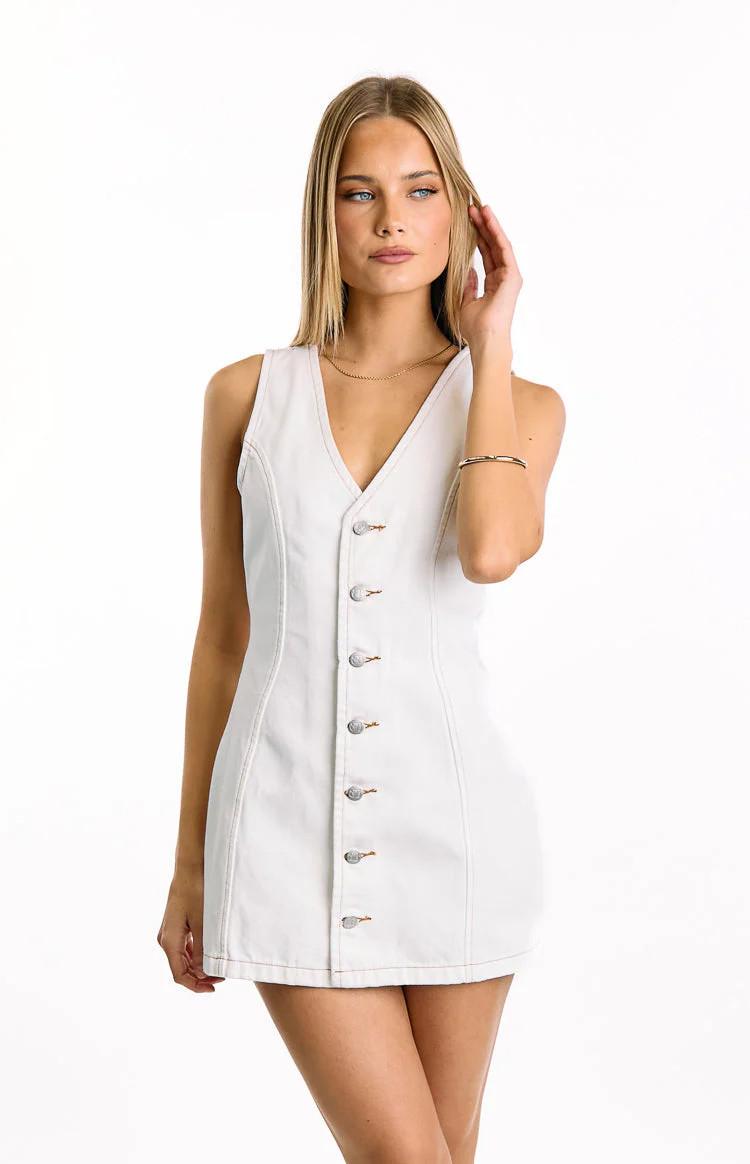 Isla White Wash Denim Mini Dress | Beginning Boutique (US)