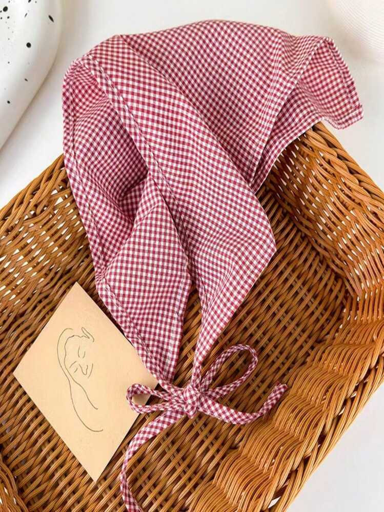 1pc Women's Fresh Gingham Check French Countryside Style Sun Protection Bandana Headband For Summer Boho Hair Scarf, Headscarf Fall Winter Hair Band Hair Accessories For Women For Vacation Outfits Woman | SHEIN