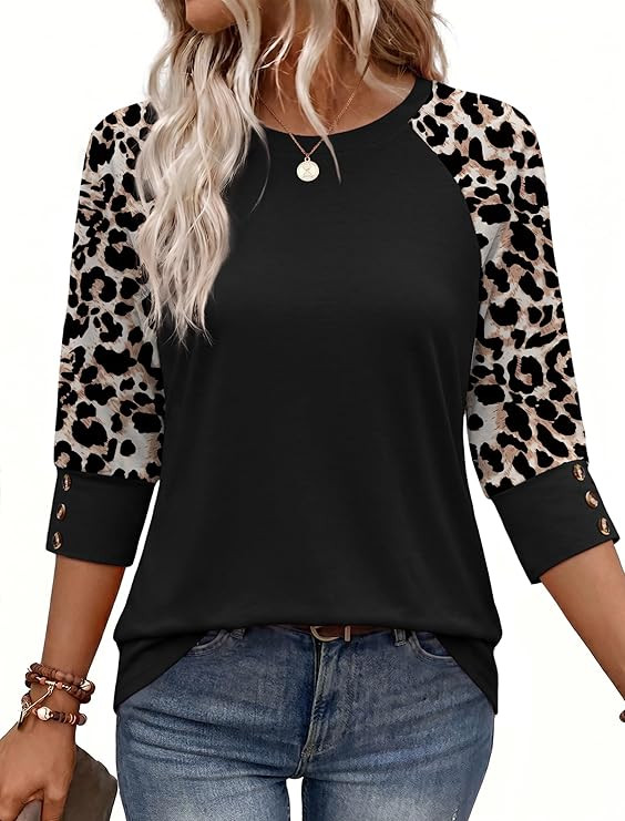 WIHOLL Womens Tops Summer 3/4 Sleeve with Buttons Dressy Casual Blouses Color Block Raglan Outfit... | Amazon (US)