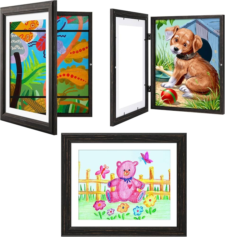 Kids Art Frames - Retro Black, 8.5x11 With Mat and 10x12.5 Without, Holds 50 Crafts, Drawings, Ar... | Amazon (US)