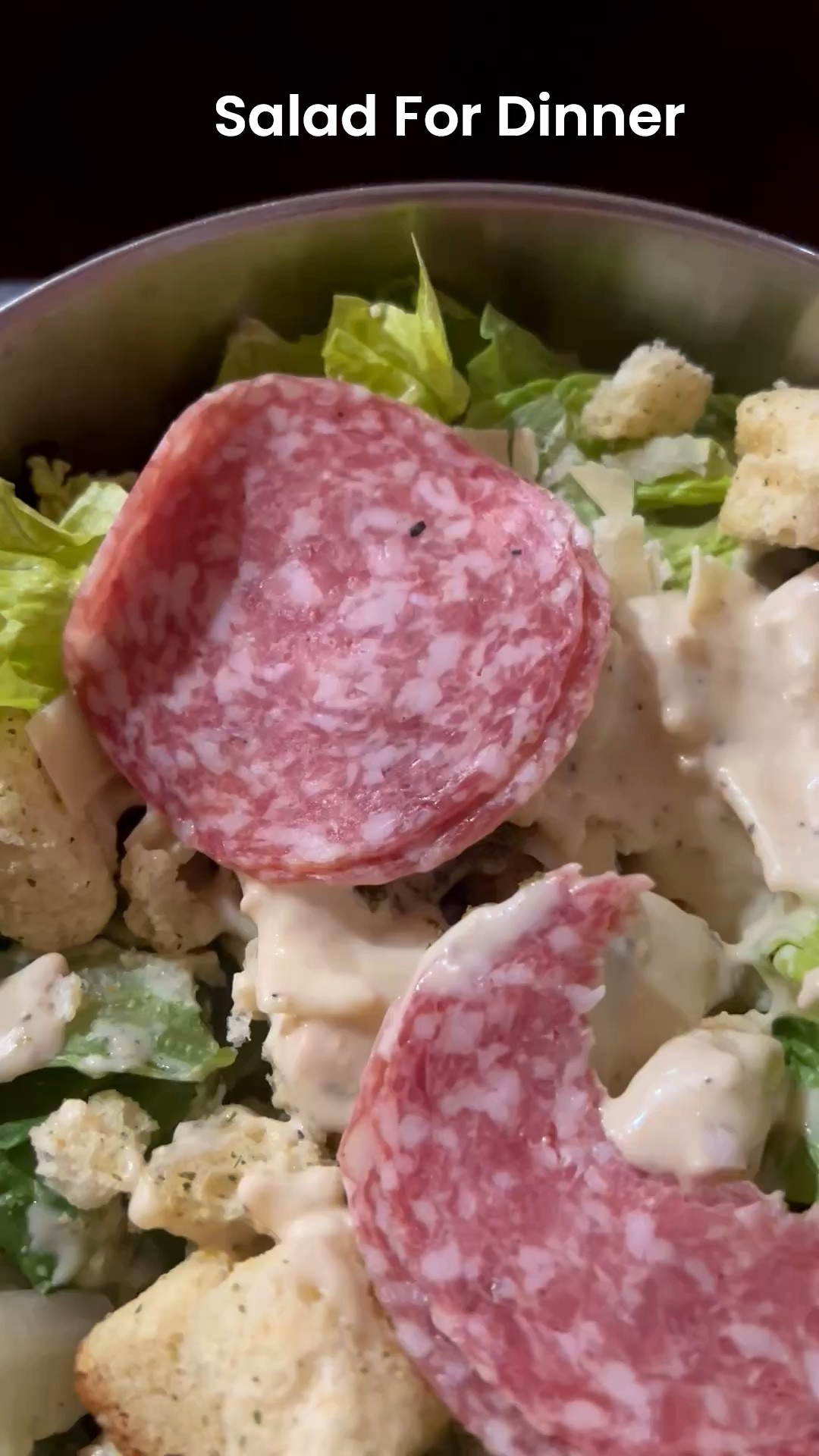 For dinner I made a Caesar Salad 🥗 with Salami in it 🥩 It was delicious 😋