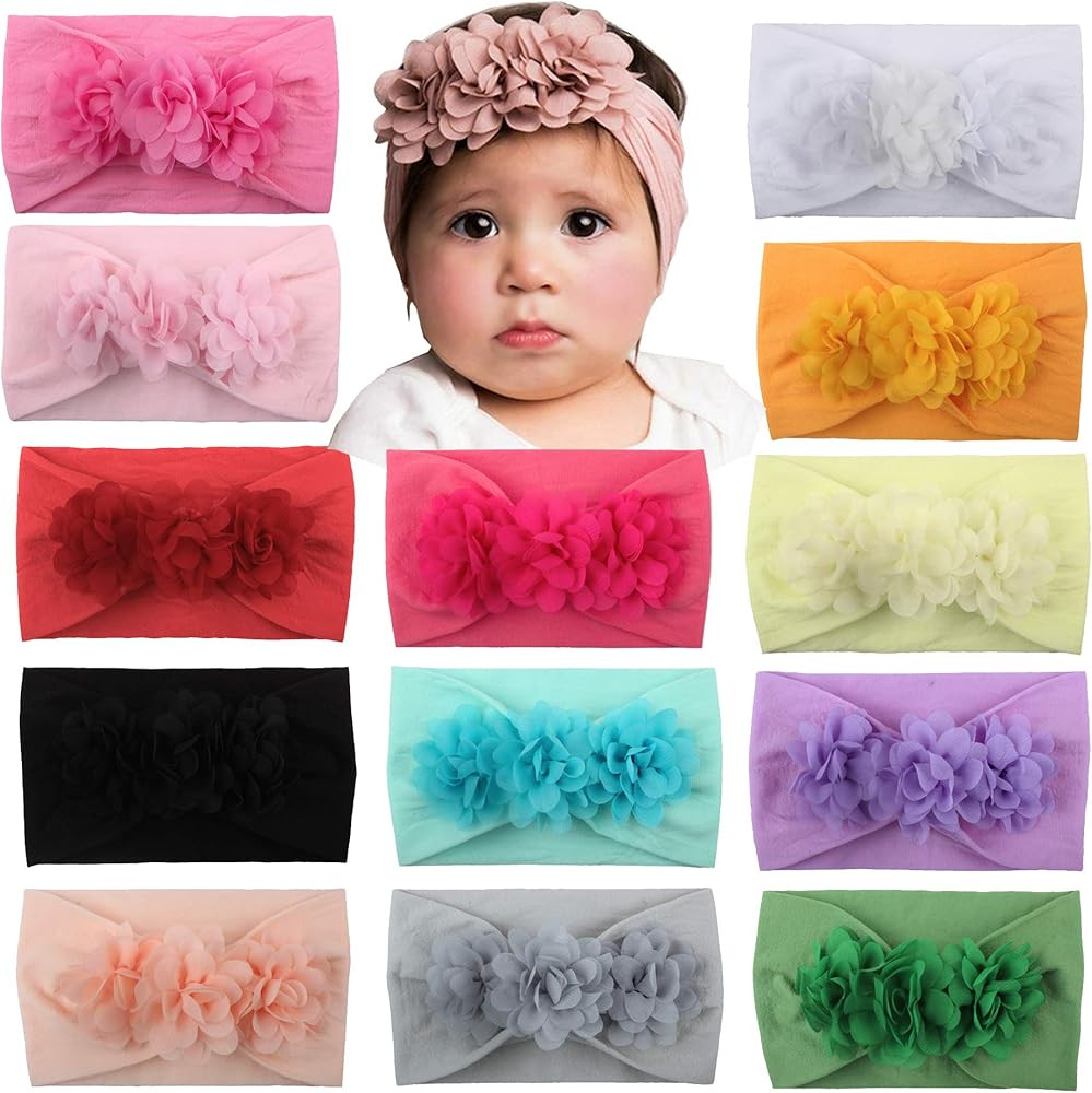 WZT Stretchy Knot Nylon Baby Headbands For Newborn Baby Girls Infant Toddlers Kids Bows Child Hai... | Amazon (US)