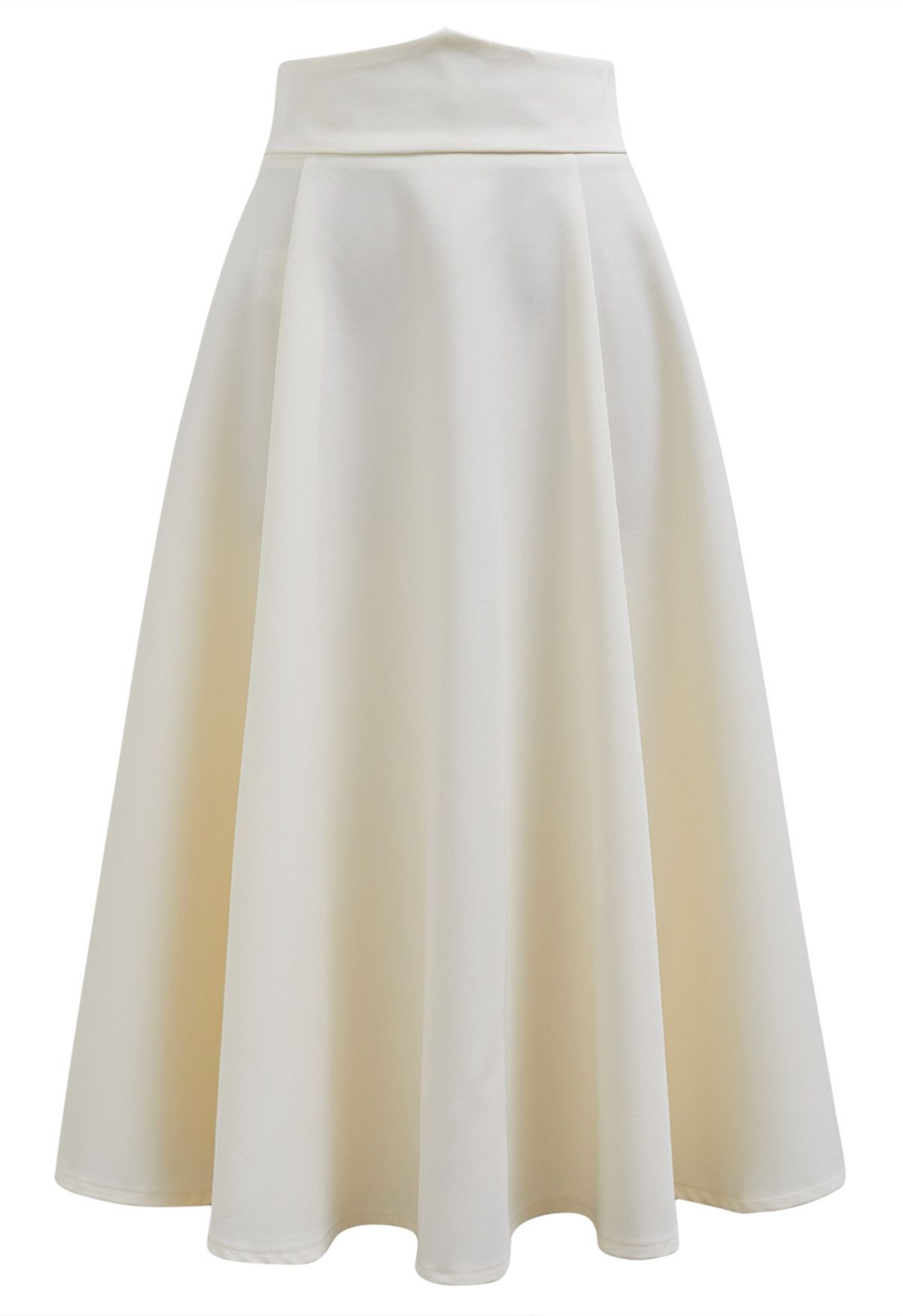 Solid Ivory High-Waist A-Line Midi Skirt | Chicwish