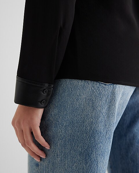 Faux Leather Pocket Tipped Relaxed Portofino Shirt | Express