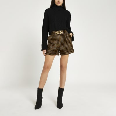 Brown dogtooth boucle shorts | River Island (UK & IE)