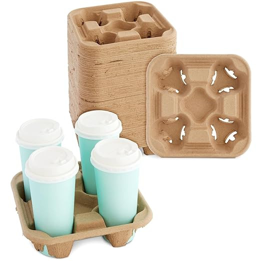 Okuna Outpost Disposable Paper Drink Carrier - 8.5 x 8.5 x 1.8 Inch Brown - 4 Cup Holder Drink Tr... | Amazon (US)