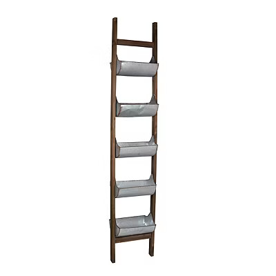 Natural Wood Ladder with Galvanized Metal Planters | Kirkland's Home
