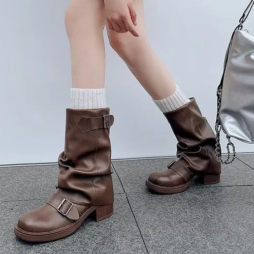 clog & wings - Buckled Platform Chunky Heel Mid-Calf Boots | YesStyle Global