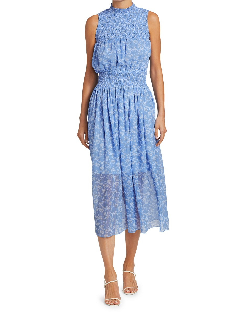 Monique Lhuillier Women's Printed Sleeveless Smocked Dress - Cornflower Blue - Size 2 | Saks Fifth Avenue OFF 5TH