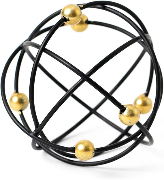 TICKCACY 4.5" Modern Geometric Table Decor, Metal Decorative Sphere, Stylish Black Sculpture with... | Amazon (US)
