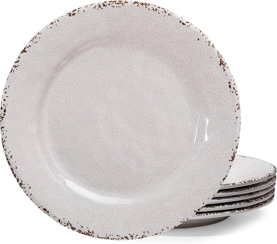 Classic Vintage White Melamine Dinner Plate Set of 6, Dining Plate | Amazon (US)