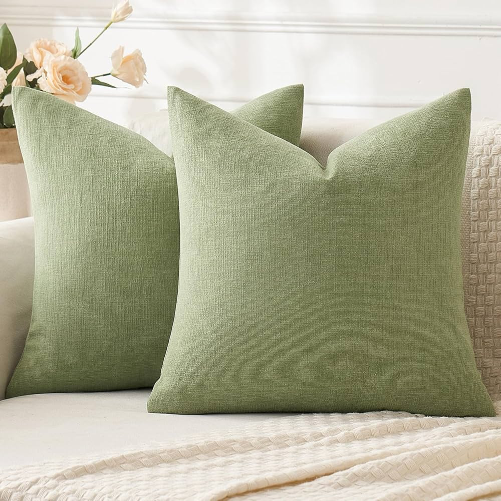 MIULEE Sage Green Couch Pillow Covers 18x18 Inch, Set of 2 Soft Spring Chenille Decorative Square... | Amazon (US)