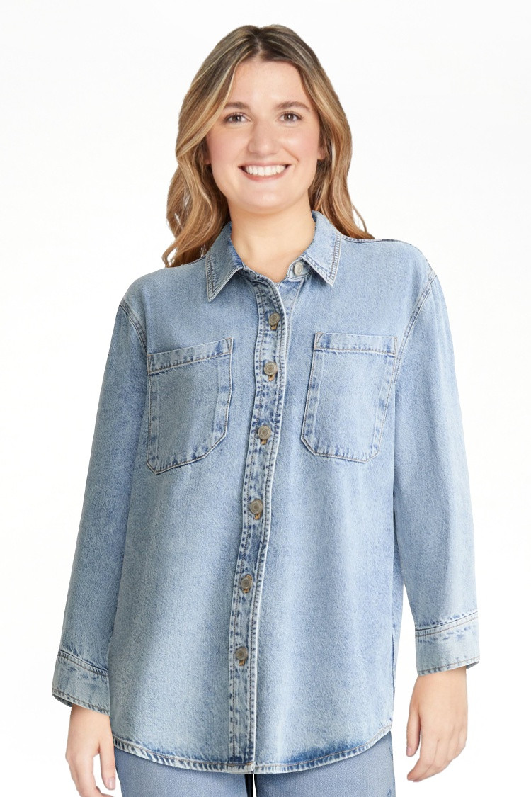 Time and Tru Women's Denim Overshirt with Long Sleeves, Sizes XS-XXXL | Walmart (US)